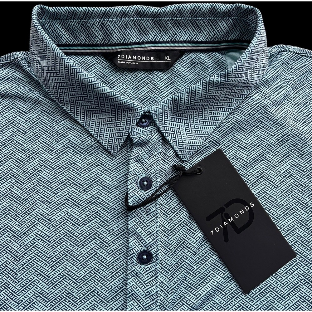 7 DIAMONDS Mens Tantalum Geometric Pima Cotton Golf Polo Shirt XL Mint Navy